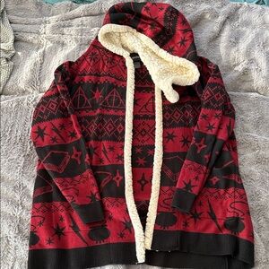 Warner Bros. Harry Potter Red and Black Fair Isle Hooded Cardigan